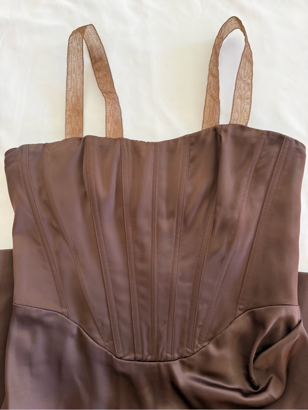 BARDOT Everlasting Strapless Brown Satin Evening Dress - Small/US 4 - Picture 11 of 11
